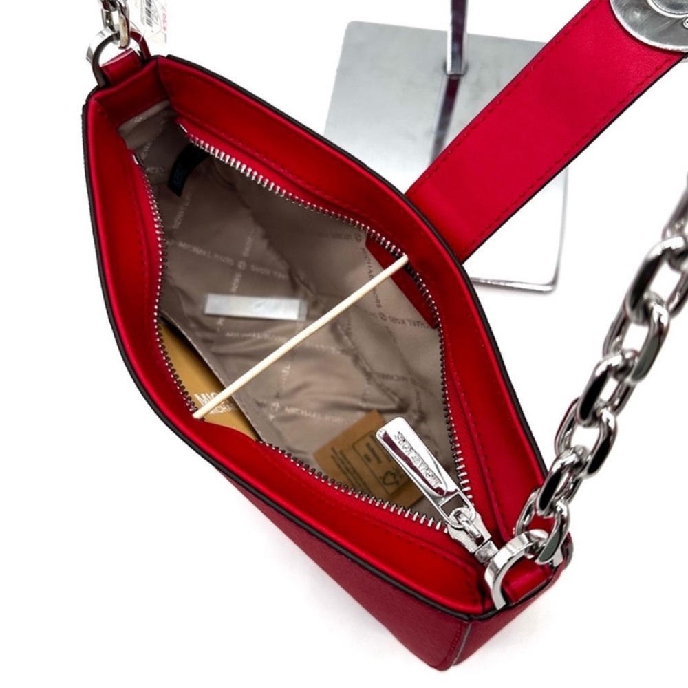 Michael Kors Carmen Small Pouchette Crossbody Bag Red/Silver - Picture 7 of 11